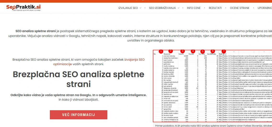 pristajalna stran za brezplačno seo analizo