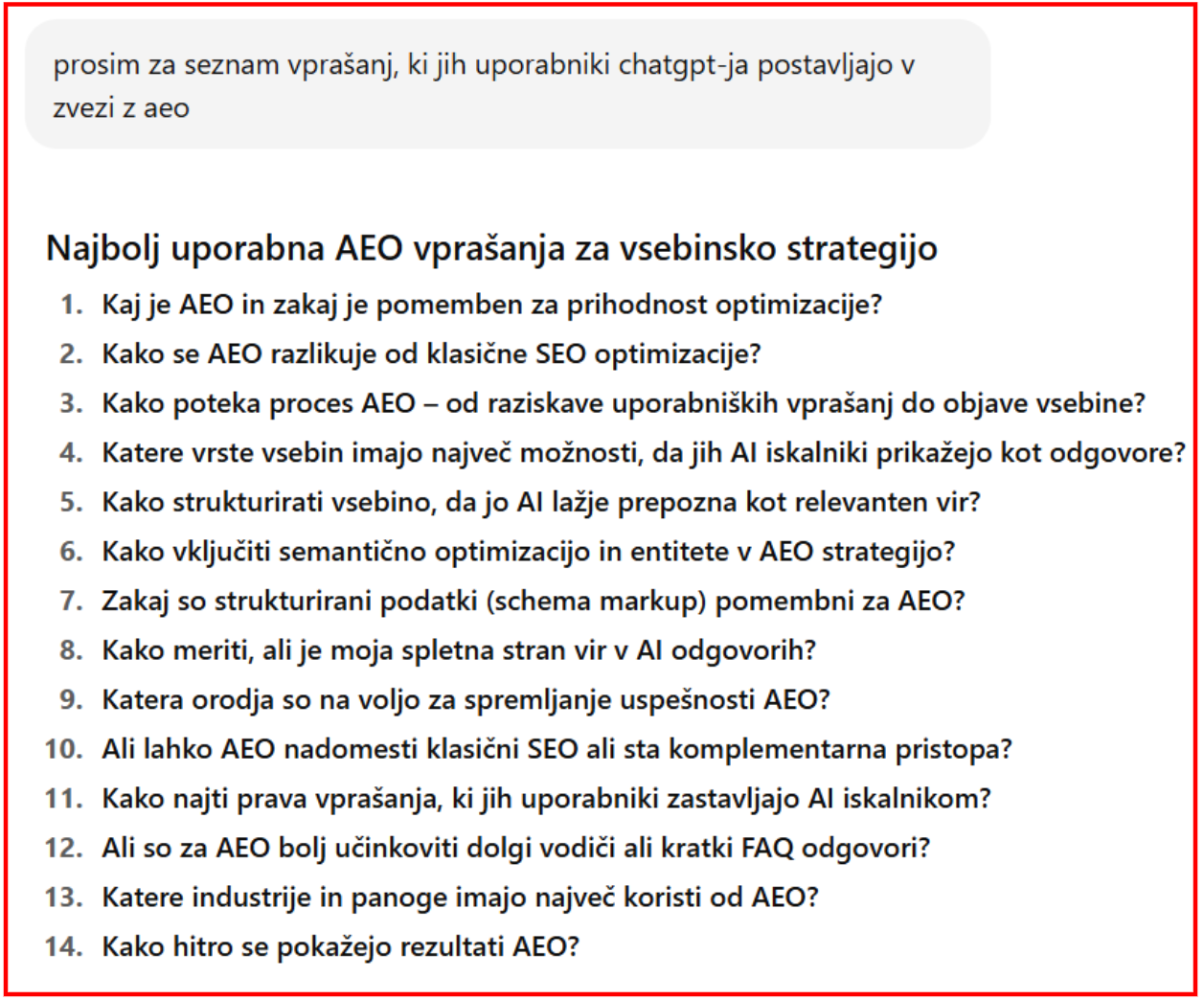 aeo raziskava vprašanj