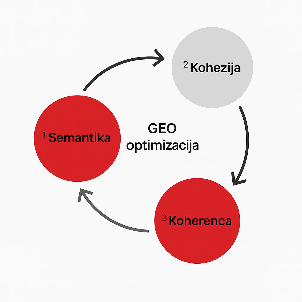 Če si to predstavljamo vizualno: kohezija gradi mostove znotraj ene vsebine, koherenca pa med vsebinami na ravni celotne domene.
Skupaj ustvarjata prepoznaven semantični podpis blagovne znamke – nekaj, kar LLM modeli zaznajo, shranijo in kasneje reproducirajo v svojih povzetkih.