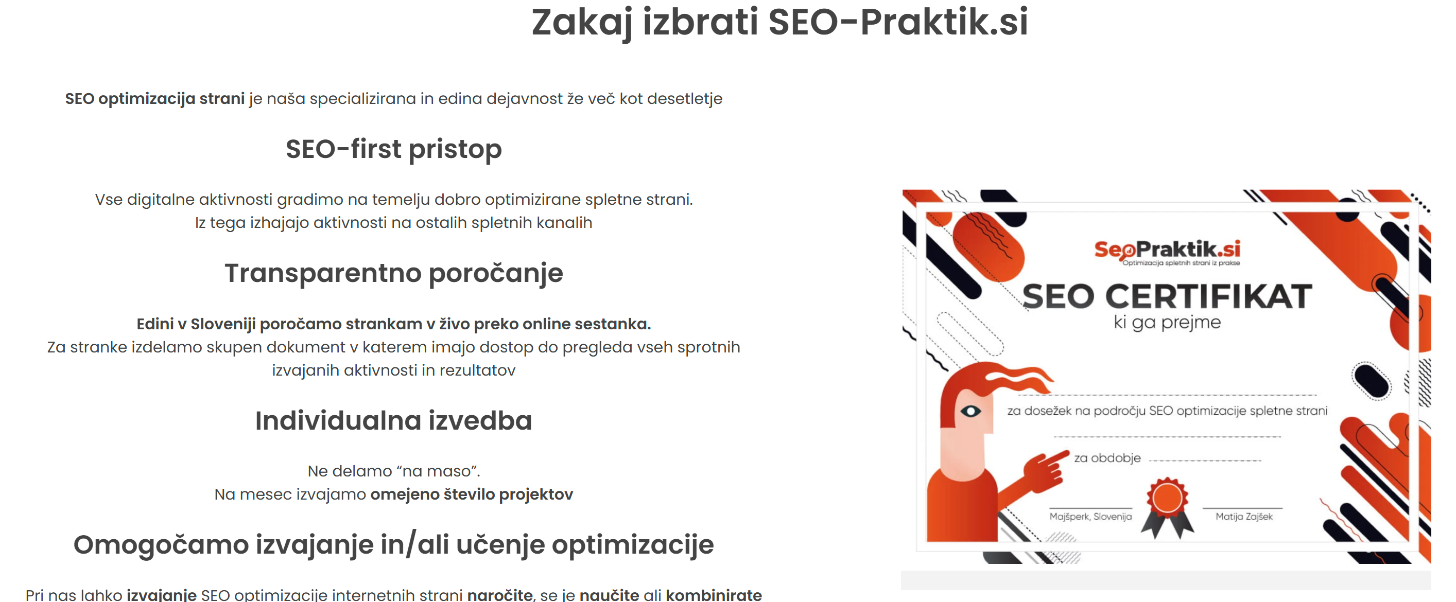 primer unikatne informacije o seo certifikatu